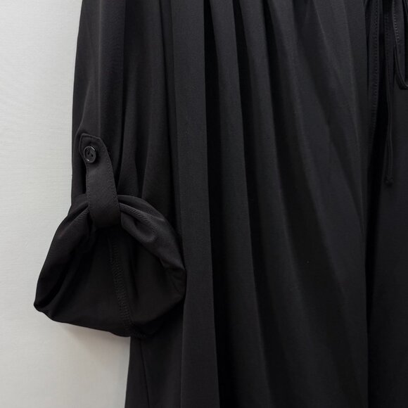 Textile Elizabeth James Size L Pleated Open-Front Tie Neck Cardigan Top Black - Picture 5 of 8